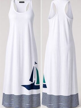 Tommy Bahama White Sailboat Maxi Dress Racerback Size M